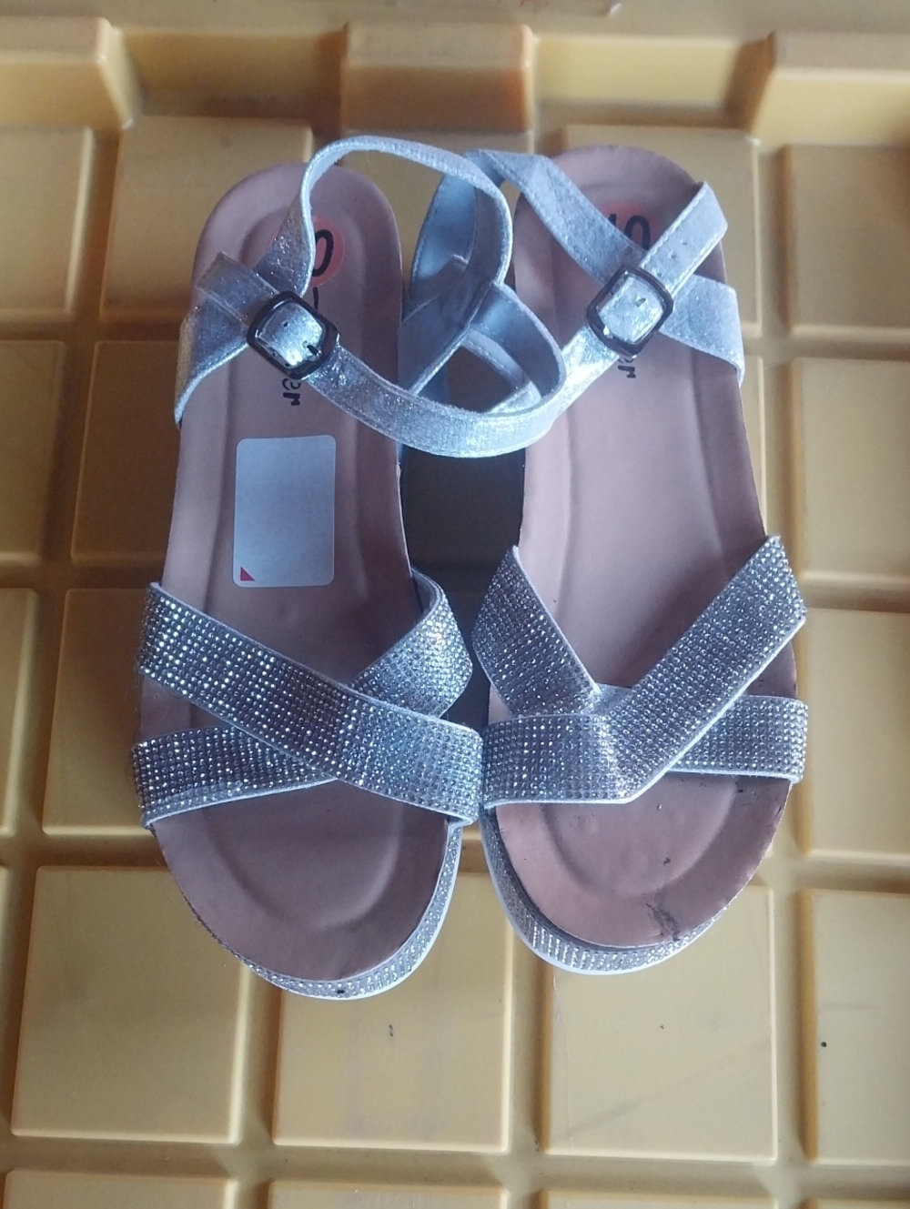 Sparkling Silver Crisscross Sandals with Ankle Buckle